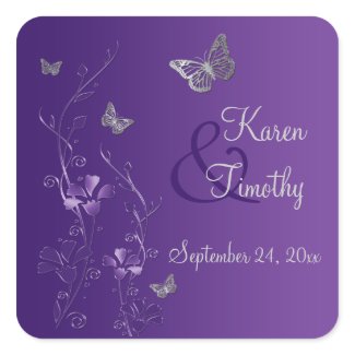 Purple and Silver Floral with Butterflies Sticker zazzle_sticker