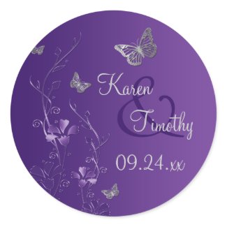 Purple and Silver Floral with Butterflies Sticker zazzle_sticker