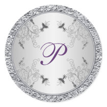 Purple and Silver Foil Floral Monogram Sticker