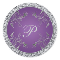 Purple and Silver Foil Floral Monogram Sticker
