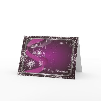 Purple and Silver framed ornament Christmas card