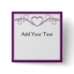 Purple and Silver Heart Scroll Pinback Button