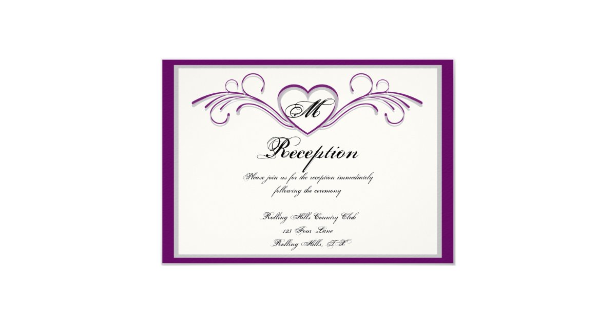 Zk Layout Scroll | purple and silver heart scroll monogram reception card Zk Layout Scroll | purple and silver heart scroll monogram reception card