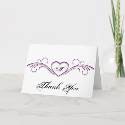Purple and Silver Heart Scroll Monogram Thank You Greeting Card by 