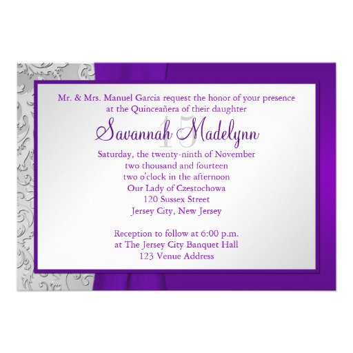 Purple and Silver Photo Quinceanera Invitation