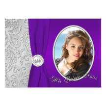 Purple and Silver Photo Quinceanera Invitation