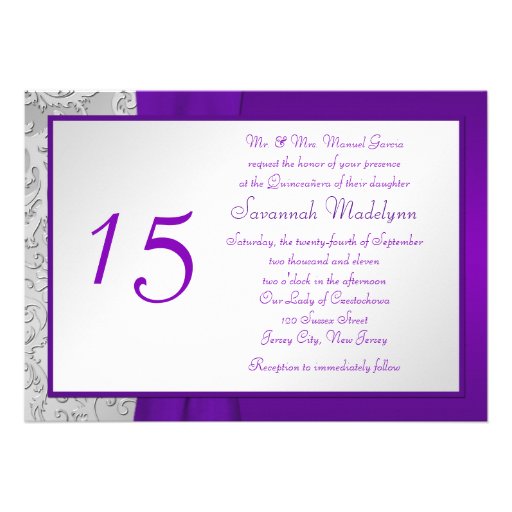 Purple and Silver Photo Quinceanera Invitation
