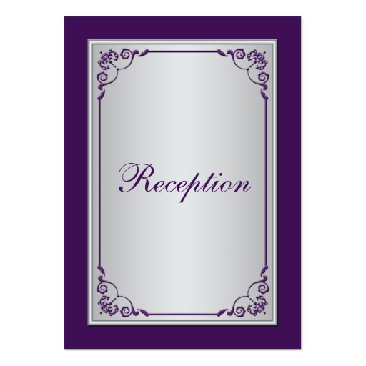 Purple and Silver Scroll Reception Enclosure Card Business Card Template (front side)