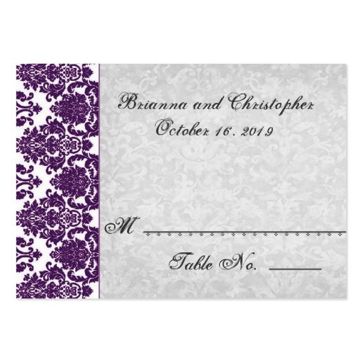 Purple and Silver Table Place Card - Wedding Party Business Card Template (front side)