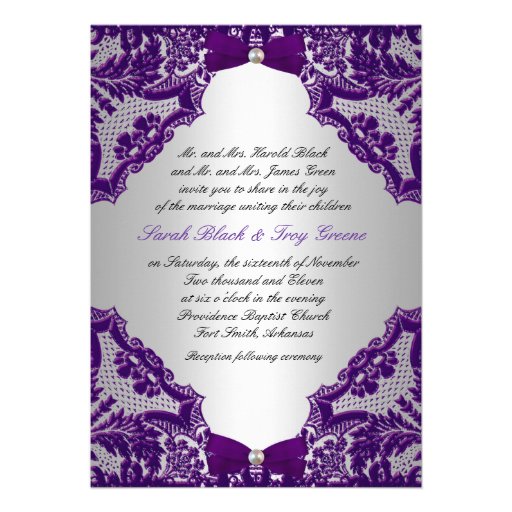 Purple and Silver Wedding Invitation (front side)