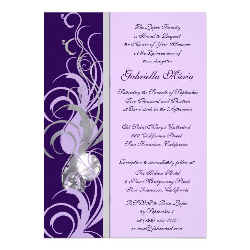 Purple and Silvery Custom Quinceanera Invitations