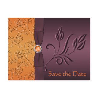 Purple and Tangerine Save the Date Card postcard