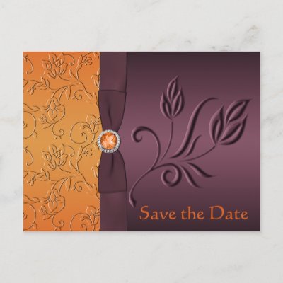 Purple and Tangerine Save the Date Card Post Card by NiteOwlStudio