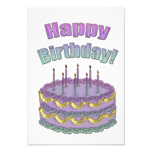 Purple and Teal Birthday Cake Party Invitations 3.5" X 5" Invitation