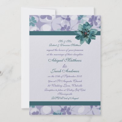 Purple And Teal Blue Flower Wedding Invitation by ZazzleBusinessCards