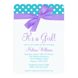 Purple and Teal Bow Polka Dot Baby Shower Card