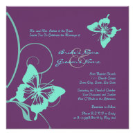 Purple and Teal Butterfly Wedding Invitation