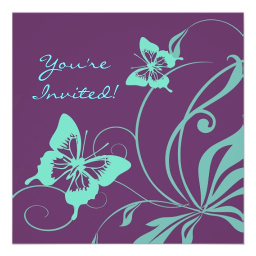 Purple and Teal Butterfly Wedding Invitation
