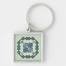 Purple and Teal Cross Stitch Quilt Square Keychain