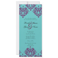 Purple and Teal Damask Wedding Invitation invitation