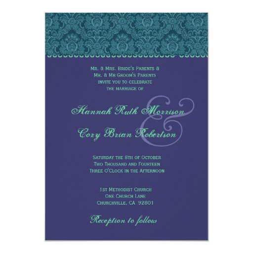 Purple and Teal Damask Wedding Invitation R442 | Zazzle
