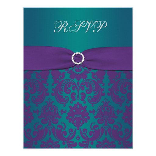 Purple and Teal Damask Wedding RSVP Card