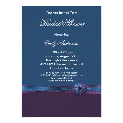 Purple And Teal Floral Bridal Shower Invitations