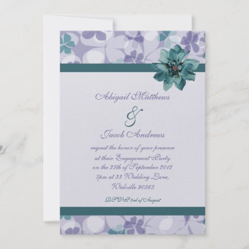 Purple And Teal Flower Engagement Party Invitation invitation
