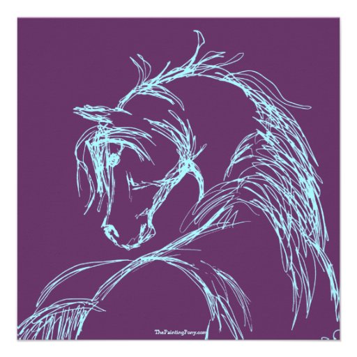 Purple and Teal Horse Head Sketch Birthday Invite