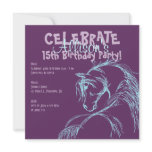 Purple and Teal Horse Head Sketch Birthday Invite