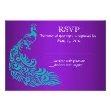 Purple and Teal Peacock RSVP Invitations