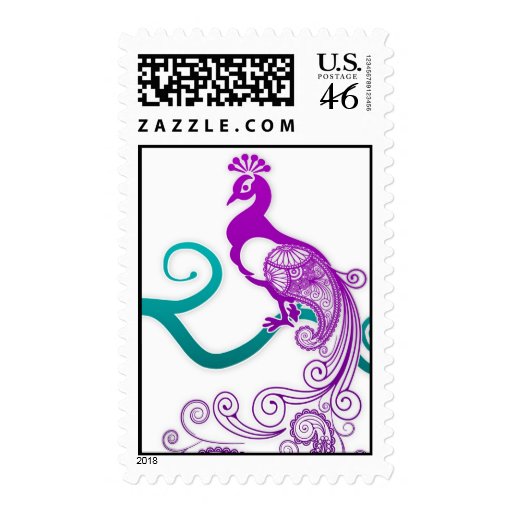Purple and Teal Peacock Stamp