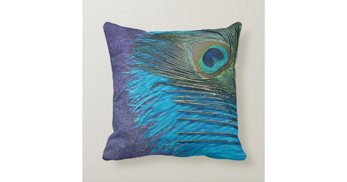 Purple and Teal Peacock Throw Pillow Zazzle
