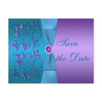 Purple and Turquoise Floral Save the Date Postcards