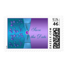 Purple and Turquoise Floral Save the Date Stamps