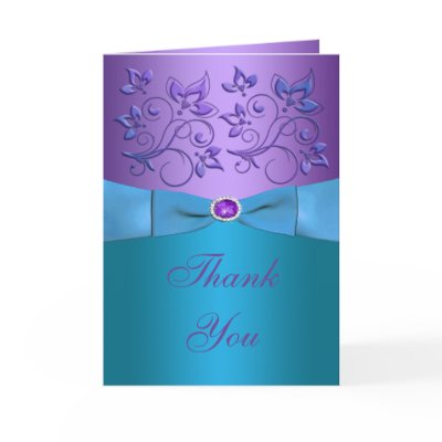 Purple and Turquoise Floral Thank You Card