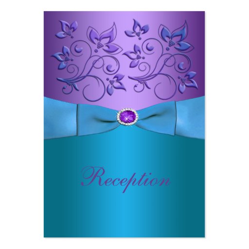 Purple and Turquoise Floral Wedding Enclosure Card Business Card Template (front side)