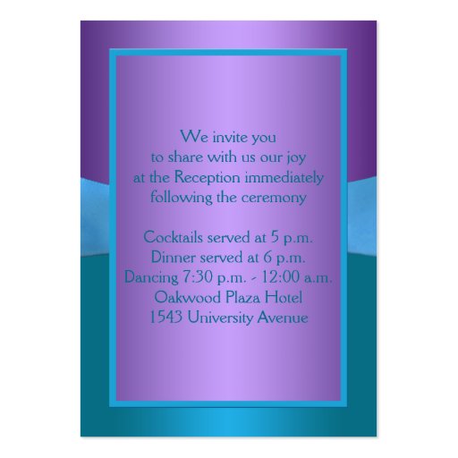 Purple and Turquoise Floral Wedding Enclosure Card Business Card Template (back side)