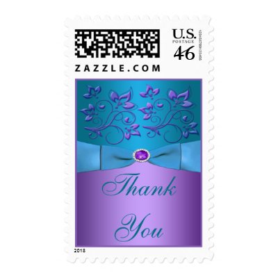 Purple and Turquoise Floral Wedding Postage by NiteOwlStudio