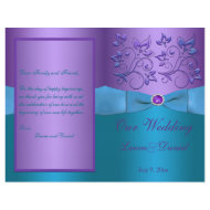 Purple and Turquoise Floral Wedding Program flyer