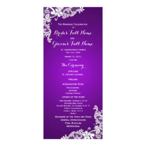 Purple and Vintage Floral Lace Wedding Program Rack Cards