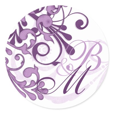 Purple and White Abstract Floral Envelope Seal Round Sticker