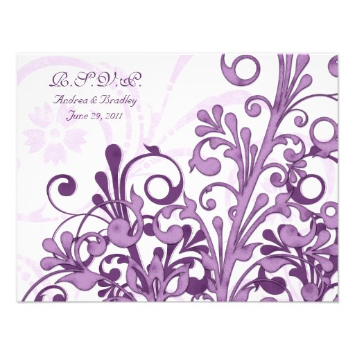 Purple and White Abstract Floral Reply Card Personalized Invitation