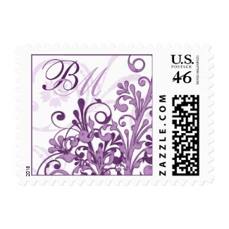 Purple and White Abstract Floral Wedding Postage stamp