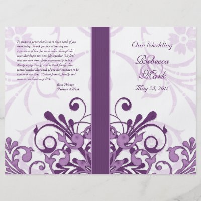 Purple and White Abstract Floral Wedding Program Flyer