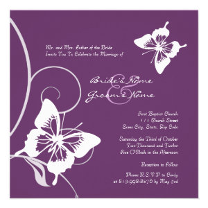 Purple and White Butterfly Wedding Invitation