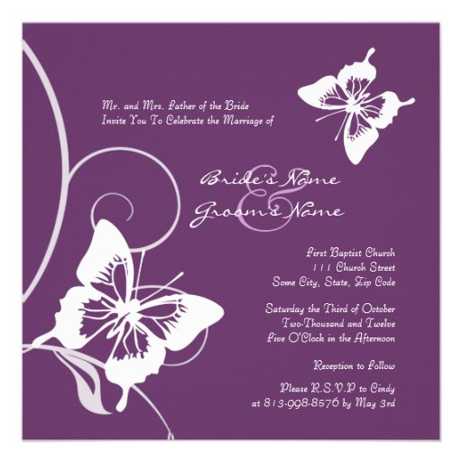 Purple and White Butterfly Wedding Invitation