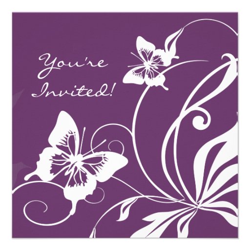 Purple and White Butterfly Wedding Invitation