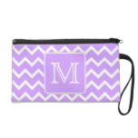 Purple and White Chevron Design. Custom Monogram. Wristlet Purse
