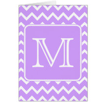 Purple and White Chevron Design. Custom Monogram. Card